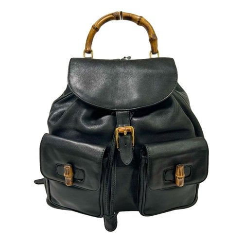 Pre-owned Gucci Vintage Bamboo Leather Backpack In Black