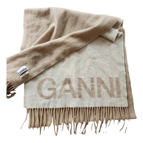 Pre-owned Ganni Wool Scarf In Beige