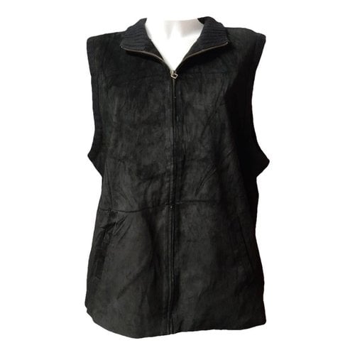Pre-owned Lauren Ralph Lauren Leather Short Vest In Black