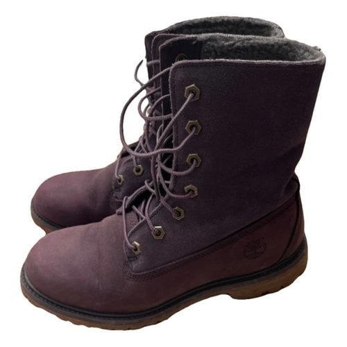 Pre-owned Timberland Leather Lace Up Boots In Purple