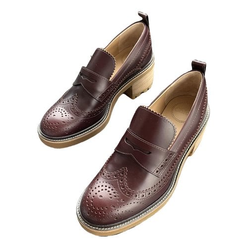 Pre-owned Chloé Leather Flats In Burgundy