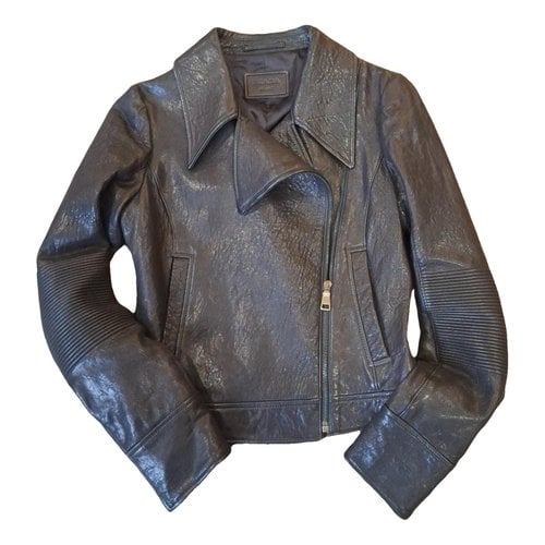 Pre-owned Prada Leather Biker Jacket In Black
