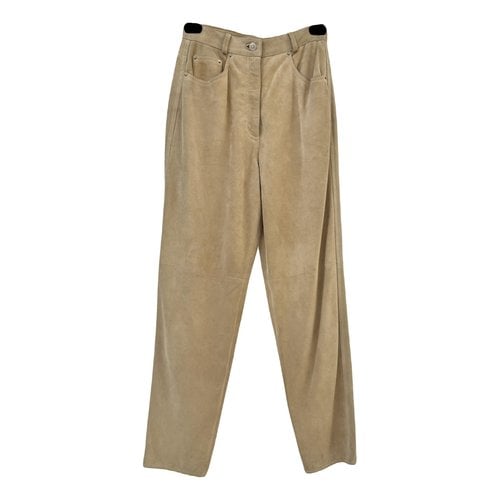 Pre-owned Gucci Leather Carot Pants In Beige