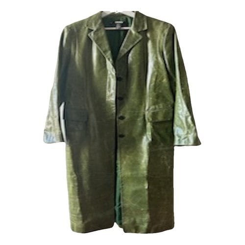 Pre-owned Dkny Leather Coat In Green