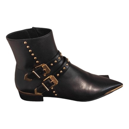 Pre-owned Versace Leather Cowboy Boots In Black