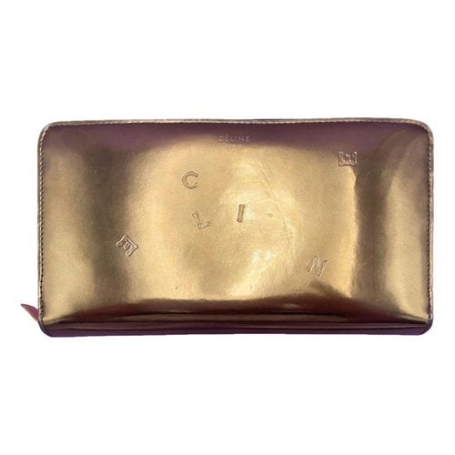 Pre-owned Celine Patent Leather Card Wallet In Gold
