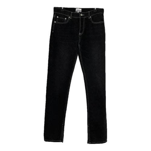Pre-owned Ganni Straight Jeans In Black