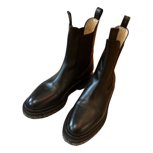 Pre-owned Dear Frances Leather Biker Boots In Black