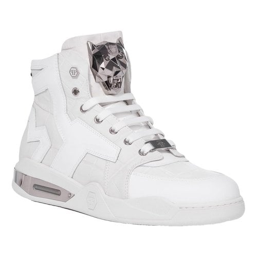 Pre-owned Philipp Plein Phantom Kick$ Leather High Trainers In White