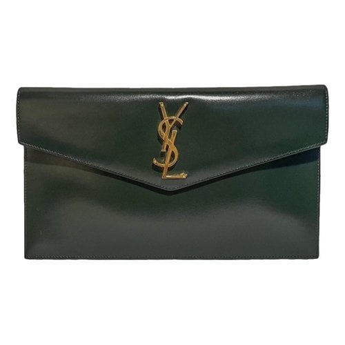 Pre-owned Saint Laurent Leather Clutch In Khaki