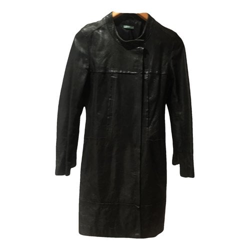 Pre-owned Hoss Intropia Leather Coat In Black