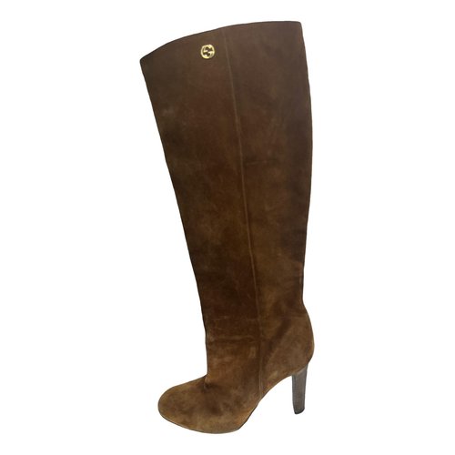 Pre-owned Gucci Velvet Riding Boots In Brown