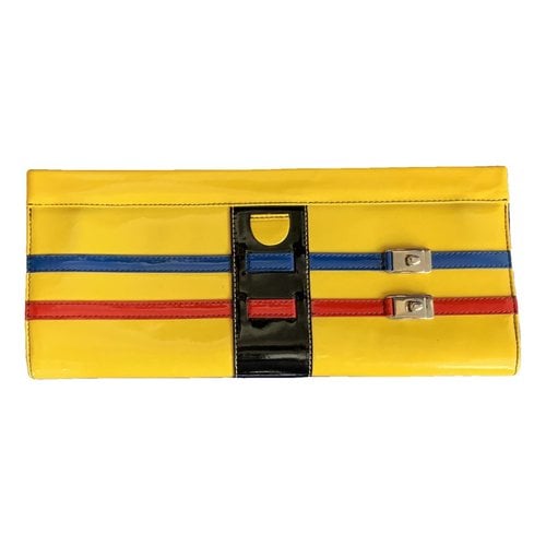 Pre-owned Giuseppe Zanotti Patent Leather Clutch Bag In Yellow