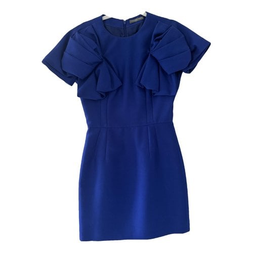 Pre-owned Alexander Mcqueen Wool Mini Dress In Blue