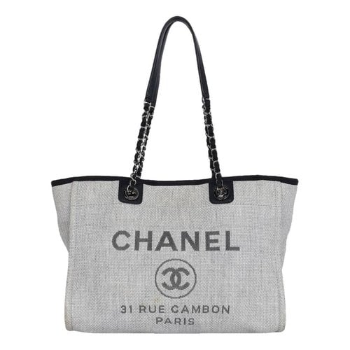 Pre-owned Chanel Deauville Leather Handbag In Grey