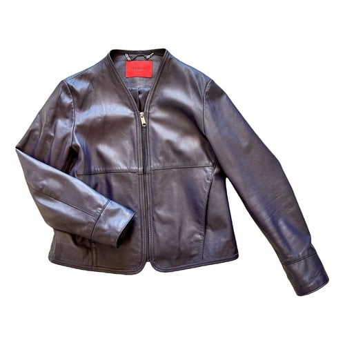 Pre-owned Max & Co Leather Biker Jacket In Blue