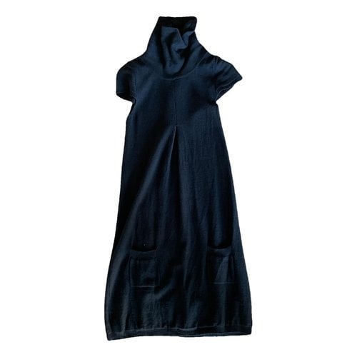 Pre-owned Ikks Wool Mid-length Dress In Black