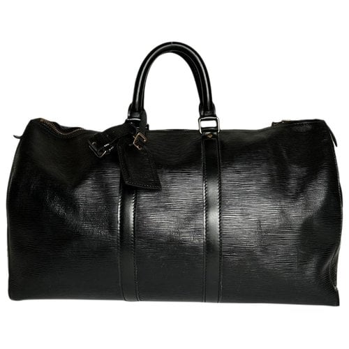 Pre-owned Louis Vuitton Keepall Leather Travel Bag In Black