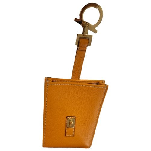 Pre-owned Ferragamo Leather Card Wallet In Orange