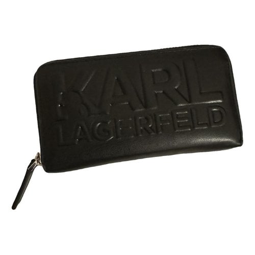 Pre-owned Karl Lagerfeld Vegan Leather Wallet In Black