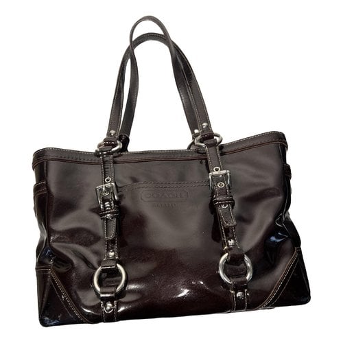 Pre-owned Coach Patent Leather Tote In Brown
