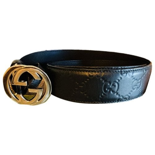Pre-owned Gucci Interlocking Buckle Leather Belt In Black