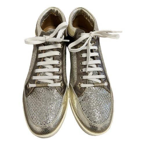 Pre-owned Jimmy Choo Diamond Leather Trainers In Gold