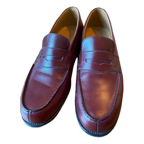 Pre-owned Jm Weston Leather Flats In Burgundy