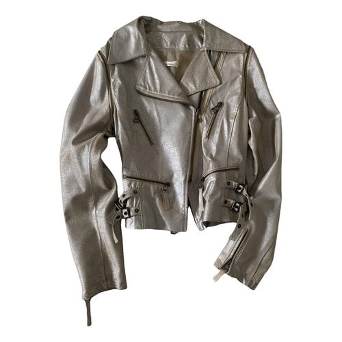 Pre-owned Pinko Leather Biker Jacket In Gold