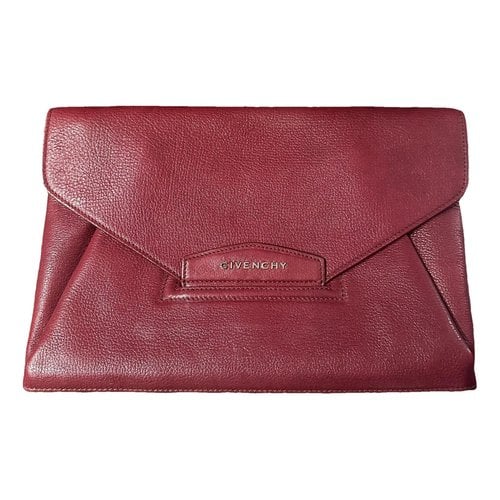 Pre-owned Givenchy Antigona Leather Clutch Bag In Burgundy