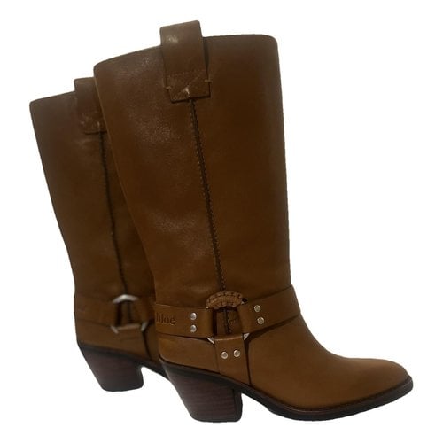 Pre-owned See By Chloé Leather Biker Boots In Brown