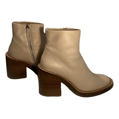 Pre-owned Chloé Leather Ankle Boots In Beige