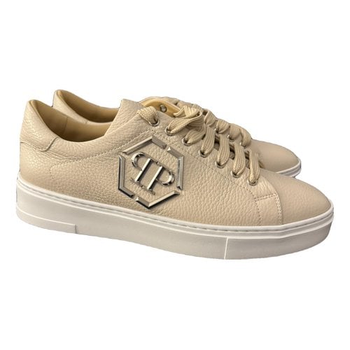 Pre-owned Philipp Plein Original Leather Low Trainers In Beige