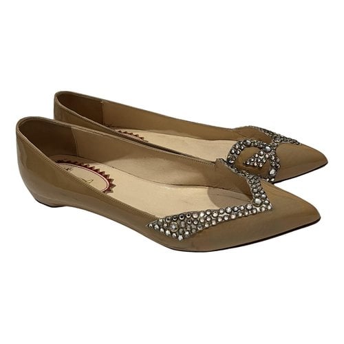Pre-owned Christian Louboutin Patent Leather Ballet Flats In Beige