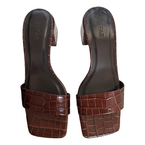 Pre-owned By Far Courtney Leather Mules In Brown