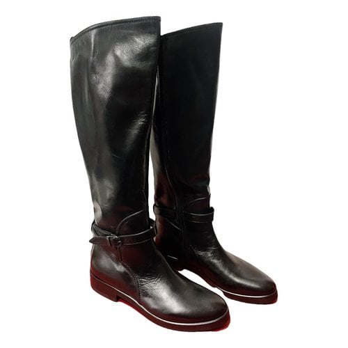 Pre-owned Vibram Leather Riding Boots In Black