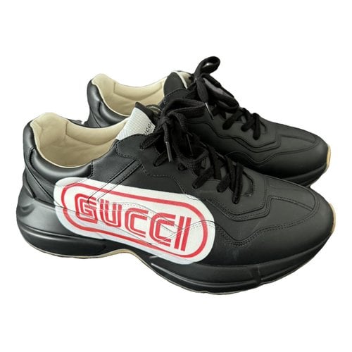 Pre-owned Gucci Rhyton Leather Low Trainers In Black