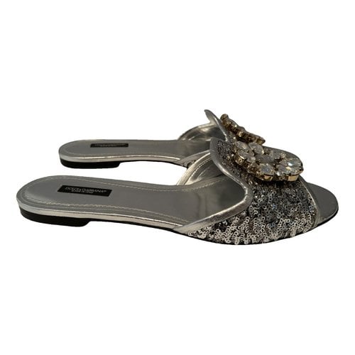 Pre-owned Dolce & Gabbana Leather Mules In Silver