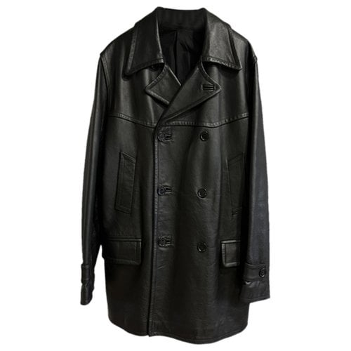 Pre-owned Reiss Leather Coat In Black