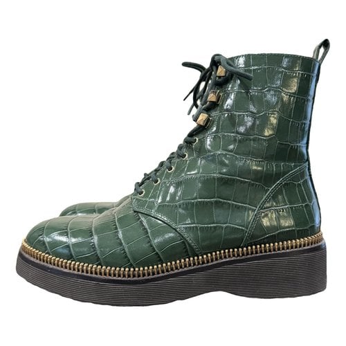 Pre-owned Michael Kors Patent Leather Biker Boots In Green