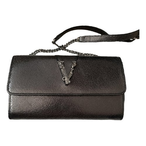 Pre-owned Versace Virtus Leather Crossbody Bag In Grey