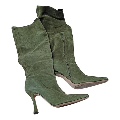 Pre-owned Staud Leather Boots In Green