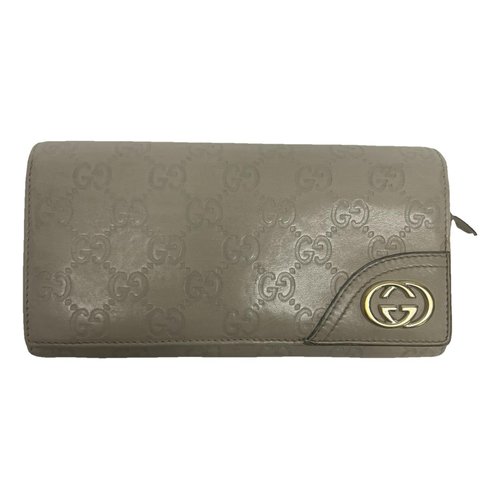 Pre-owned Gucci Interlocking Leather Wallet In Beige