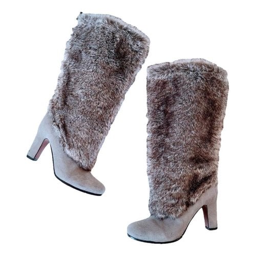 Pre-owned Sam Edelman Faux Fur Boots In Grey