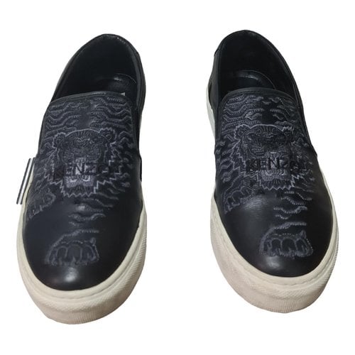 Pre-owned Kenzo Tiger Leather Trainers In Black
