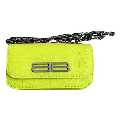Pre-owned Balenciaga Bb Chain Leather Crossbody Bag In Yellow