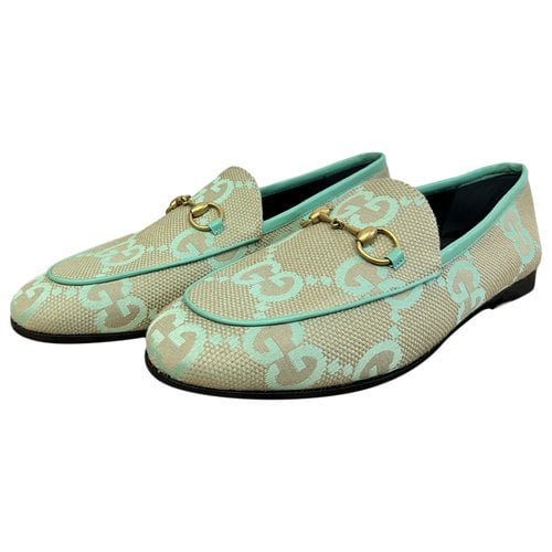 Pre-owned Gucci Jordaan Leather Flats In Green