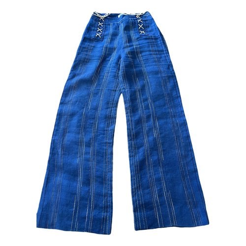 Pre-owned Amur Linen Trousers In Blue