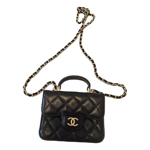 Pre-owned Chanel Timeless Classique Top Handle Leather Mini Bag In Black