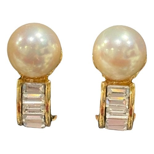 Pre-owned Balmain Pearl Earrings In Gold